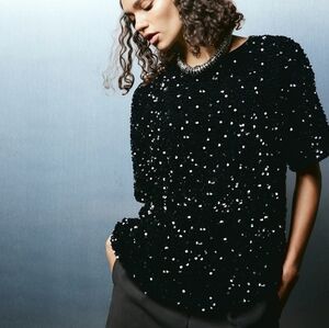H&M Elegant Black Sequin Top Size XS